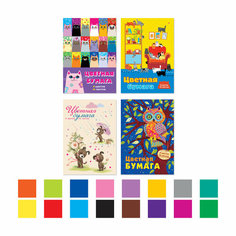 Бумага цветная А4 16л 8цв скрепка Мультики ассорти HOBBY TIME 11-416-174 Альт