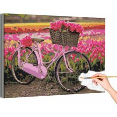 Велосипед и тюльпаны / Цветы Раскраска картина по номерам на холсте с неоновой краской 40х50