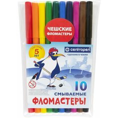 Комплект 5 шт, Фломастеры 10 цветов CENTROPEN "Пингвины", смываемые, вентилируемый колпачок, 7790/10ET, 7 7790 1086