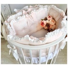 Бортики в детскую кроватку для новорожденного "Розовое облако", 4 подушки, в прямоугольную кроватку 120*60 см Kris Fi