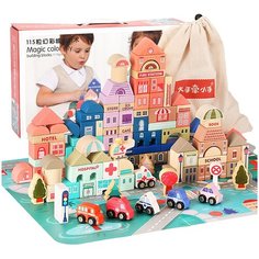 Детский Деревянный Конструктор Magic Color City, 115 блоков из древесины твердых пород. нет