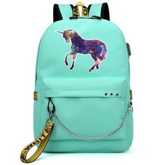 Рюкзак с Единорогом (Unicorn) бирюзовый с цепью №8 Noname