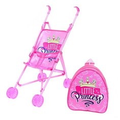 Коляска для кукол Little Princess, трость, с рюкзачком Без бренда