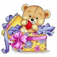 Набор для вышивания Сделано с любовью "Подарочек" 18x18 см, Медведи Сердце Животные