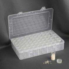 Контейнер для рукоделия, 60 баночек, d - 25 x 48 мм, с наклейками, 28 x 17 x 5,5 см, цвет прозрачный Нет бренда