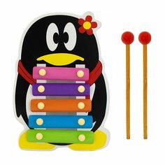 Металлофон детский КНР деревянный "Пингвин" 5 нот, 2 палочки, в коробке (141-245U)