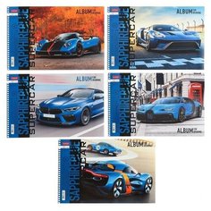 Альбом для рисования А4, 32 листа, на гребне, BLUEsupercar, обложка мелованный картон, блок 100 г/м², микс Hatber