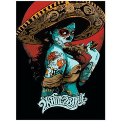 Картина по номерам на холсте Девушка в гриме (Череп, Санта Муэрте, Мексика, Цветы) - 7611 В 30x40