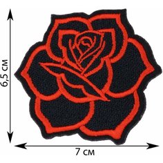 Нашивка, шеврон, патч (patch) Роза черная с красным, размер 7*6,5 см, 1 шт. Rocknrolla