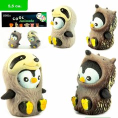 Игрушки резиновые фигурки тянучки Пингвины в костюмах ежа и енота 5,5 см, Антистресс / 2 шт. Denco Store