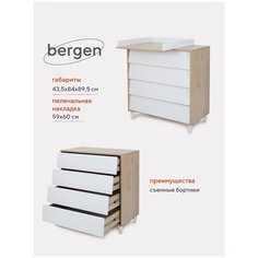 Комод пеленальный Rant Bergen 84см 4 ящика арт.105, Cloud White РАНТ