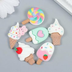 Декор для творчества пластик "Мороженое" набор 6 шт 3х2 см Арт Узор