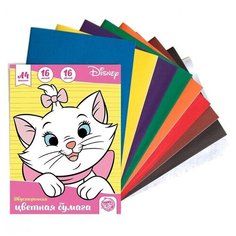 Бумага цветная двусторонняя, А4, 16 л, 16 цв, "Кошечка Мари", Коты-аристократы, 1 набор Disney
