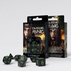 Набор кубиков для настольных ролевых игр Q-Workshop Classic Runic Dice Set: Black & green