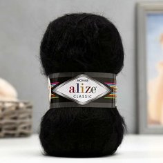 Пряжа "Mohair classic" 25% мохер, 24% шерсть, 51% акрил 200м/100гр (60 черный) Alize