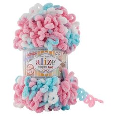 Пряжа Alize Puffy Fine Color -5 шт, розовый-мята-белый (6377), 14 м/100 г, маленькие петли (2 см)