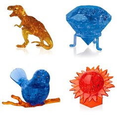 Игрушки детям 3д пазл комплект подарочный 4 пазла Идея подарка классу 23 февраля Динозавр, Кристал, Птичка на ветке, Шар Солнце Iq Toy