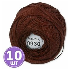 Пряжа для вязания спицами, крючком, машинного вязания Gamma Ирис классическая тонкая, 100% хлопок цвет 0930 темно-коричневый, 10 шт. по 10 г 82 м