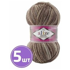 Пряжа для вязания крючком, спицами Alize Ализе Superwash100, тонкая/шерсть/полиамид, цвет 7678, коричневый меланж, 5 шт. по 100 г, 420 м