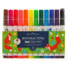 Фломастеры с утолщённым стержнем 12 цветов Joycolor Mini, в пластиковом кармане, 1 набор Bruno Visconti