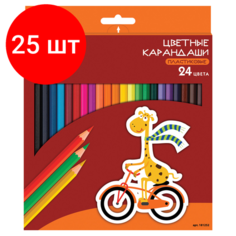 Комплект 25 шт, Карандаши цветные пифагор "жираф", 24 цвета, пластиковые, классические заточенные, 181252