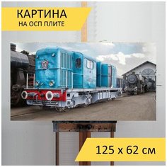 Картина "Поезд, локомотив, железная дорога" для интерьера на стену / Декор в дома, спальню, на кухню, детскую комнату, 125 см х 62 см Lots Prints