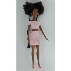 Кроп-топ с открытыми плечами и юбка для кукол Barbie + вешалка Maryeva