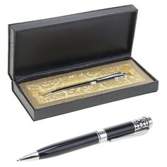 Ручка подарочная, шариковая "Гравюра"в кожзам футляре, чёрно-серебристая Calligrata