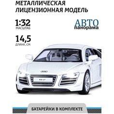 Машинка металлическая инерционная ТМ "Автопанорама",1:32 Audi R8 GT, открываются двери, свет, звук, белый, JB1251310