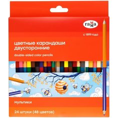 Карандаши цветные двусторонние Гамма "Мультики", 24шт, 48цв, заточенные Gamma