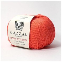 Пряжа Gazzal Baby Cotton (Газзал Беби Коттон) - 1 моток Ярко-коралловый (3458) 60% хлопок, 40% акрил 165м/50г