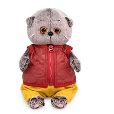 Мягкая игрушка Basik&Co Кот Басик в стеганом жилете BB-092, 20 см, серый