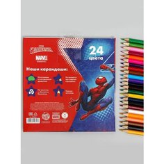 Цветные карандаши для ребенка для рисования, хобби и творчества MARVEl Супергерой/Человек-Паук, 24 цвета