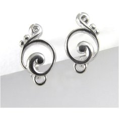 Швензы для сережек Music Sterling Silver Rhodium Plated 13х7,5 мм (пара), основы, фурнитура для бижутерии Нестандарт