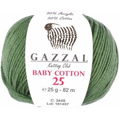 Пряжа Gazzal Baby Cotton 25 оливковый (3449), 50%хлопок/50%акрил, 82м, 25г, 1шт
