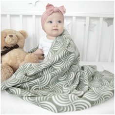 Плед для новорожденных флисовый детский 100х118 см. "Ракушки" хаки Baby Nice
