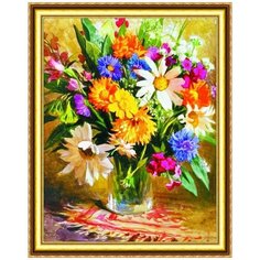Алмазная мозаика на подрамнике (картина стразами) 40х50 Букет полевых цветов в вазе