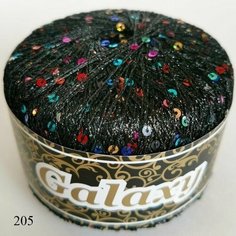 Пряжа Seam Galaxy Сеам Гэлэкси, 205 черный с разноцветными пайетками, 75% полиэстер 25% пайетки, 25 г, 340 м, 2 мотка.