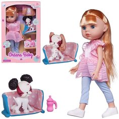 Кукла Junfa Ardana Baby в розовом платье и голубых лосинах с собачкой и аксессуарами 32,5см WJ-19258/1