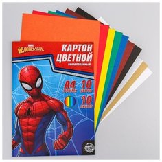 MARVEL Картон цветной немелованный "Супергерой", А4, 10 л, 10 цв, Человек-паук, 220 г/м2