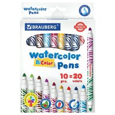 Набор фломастеров 20 цветов Brauberg Premium Bi-Color (линия 3мм, двусторонние, двуцветные) 10шт, 4 уп. (151945)