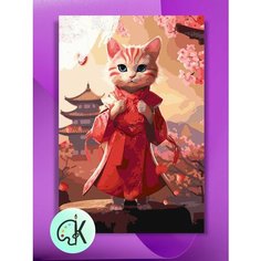 Картина по номерам на холсте Котик в кимоно, 40 х 60 см КУЛЬТУРА ЦВЕТА