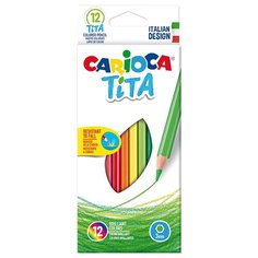 Карандаши цветные 12 цветов Carioca Tita (L=174мм, D=7.4мм, d=3мм, 6гр, пластик) картон (42793), 12 уп.
