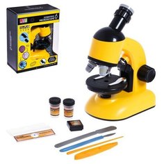 Микроскоп детский "Юный ученый" кратность х100, х400, х1200, подсветка, цвет жёлтый Нет бренда