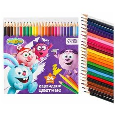 Карандаши 24 цвета "Друзья", заточенные, шестигранные, картонная упаковка, европодвес, Смешарики