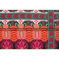 Ткань Крепдешин шёлковый Etro с этническим узором в чёрно-оранжево-розово-малахитовых тонах, ш136см, 0,5 м