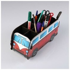 Подставка для канцелярии деревянная "Фургон", с принтом