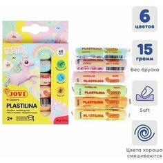 Пластилин на растительной основе, 6 цветов, 90 г, JOVI, пастельная палитра, картон, европодвес, для малышей
