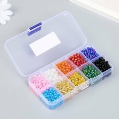 Бисер стекло 6/0 в шкатулке 10 делений "Разноцветный" 1 деление=10 гр 12,8х6,5х2,2 см Арт Узор