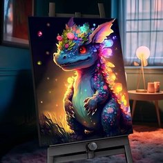 Картина по номерам с кристаллами из хрусталя (40х50) Неоновый дракон (28 цветов) SHR0539 Флюид Free Fly